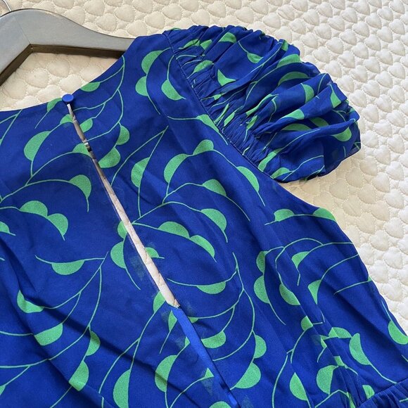 NWOT Self Portrait Blue Crescent Chiffon Midi Dress Cut Out Back Ruffle Size 6 - Picture 12 of 13